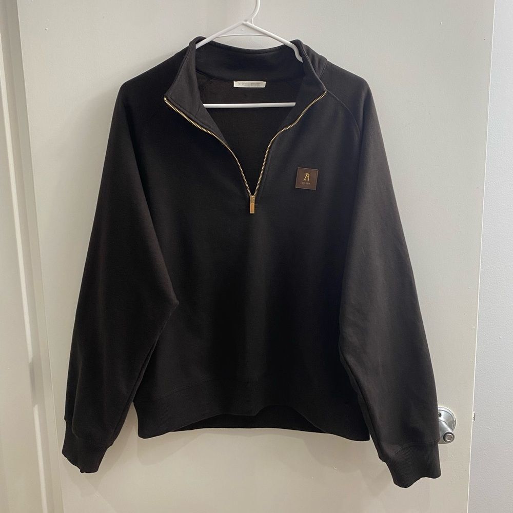 Zara Black Quarter Zip Pullover Sweatshirt Gold Zipper Long Sleeve Size L
